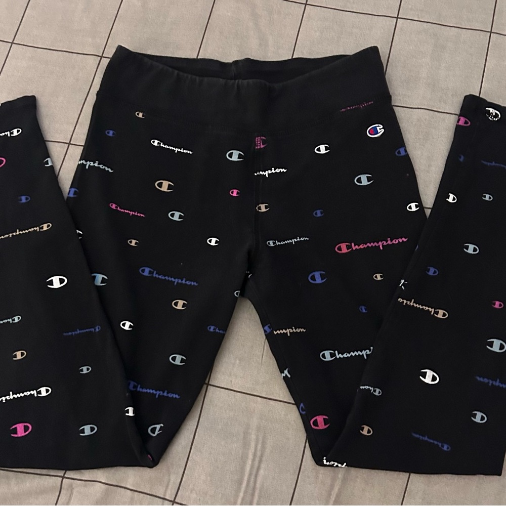 Champion Kids' Black Leggings with Multicolor Logos